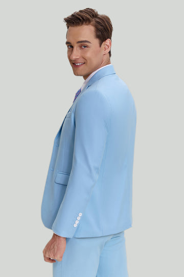 Cielo azul 3 Piezas de solapa con abertura Traje de ajuste moderno para hombre